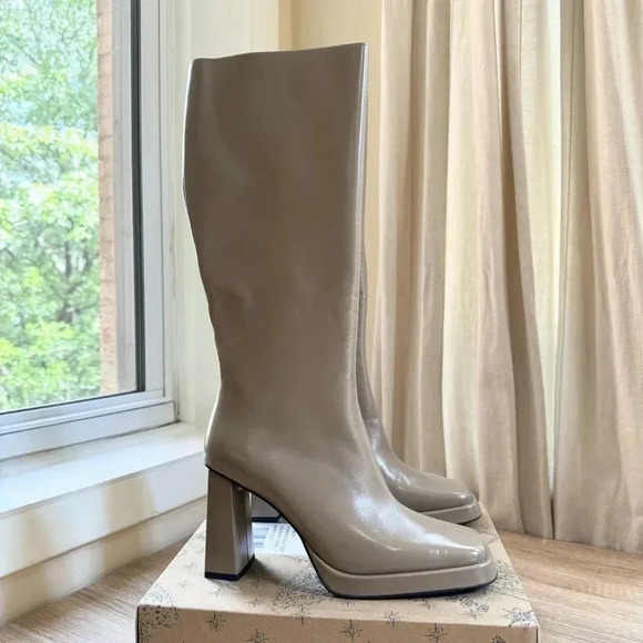 New Jeffrey Campbell Maximal Tall Boots Heeled Knee High in Taupe Brown Tan 8 - Picture 8 of 14